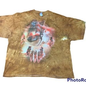 3XL 2012 The Mountain T-Shirt Carol Cavalaris Wolves Dream Catcher Brown Tie Dye